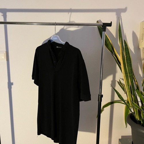 Zara men's T-shirt black polo without collar like new, size M
