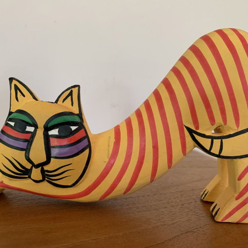 Decorative wooden cat set new, hand-painted, pack of two
