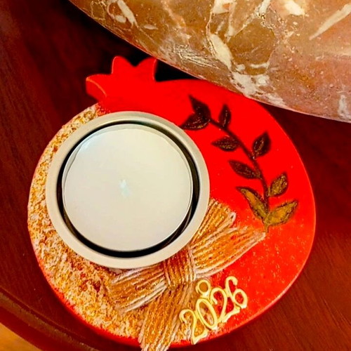 Handmade ceramic pomegranate 2026 charm with tealight holder and hand-painted design