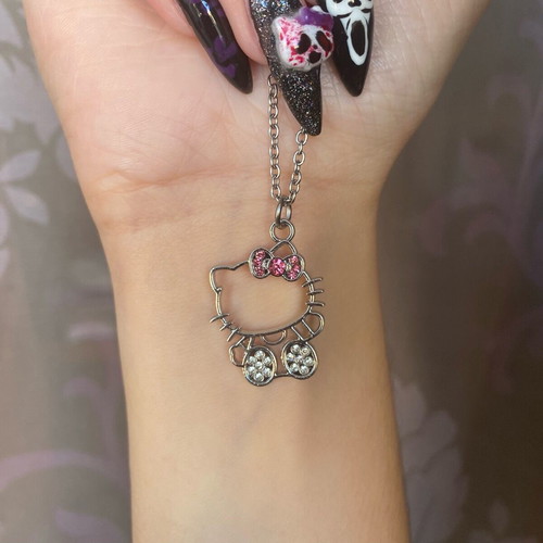 Hello Kitty necklace new with steel chain and metal pendant pink silver