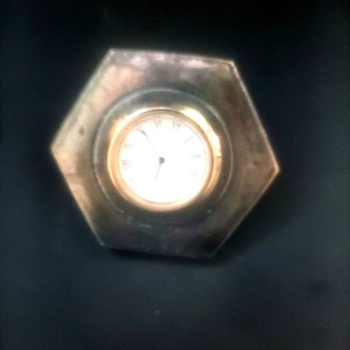 Quartz table clock, 100% solid brass, hexagonal design