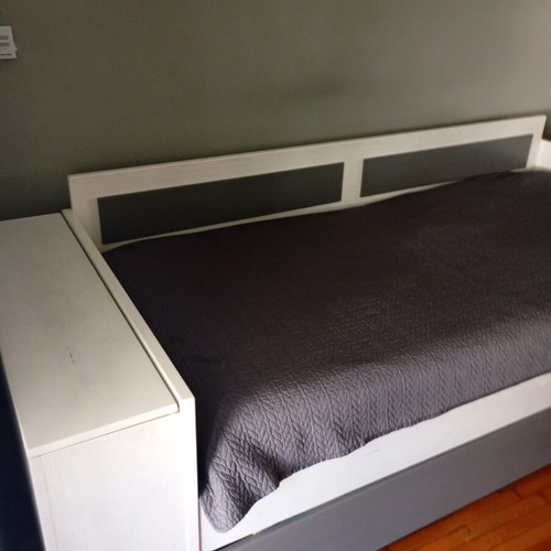 Sofa bed with storage, white and grey wood