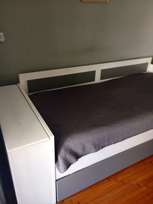 Sofa bed with storage, white and grey wood