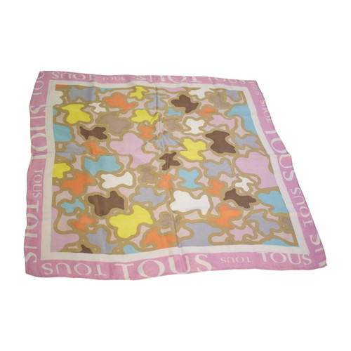 Tous silk square scarf pastel pink multicolor like new