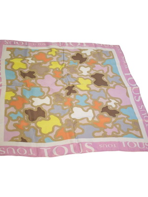 Tous silk square scarf pastel pink multicolor like new