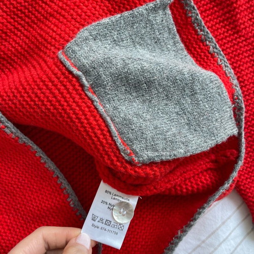 Katestorm wool knit cardigan like new, red with gray trim