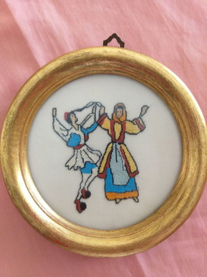 Wall hanging used hand-embroidered with Tsamiko dancing couple