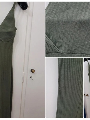 Olive green one-piece jumpsuit, cotton, elastic