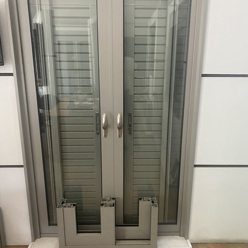 Europa Double Sliding Door with Glass, Screen and Shutter, Like New, Gray RAL Matte