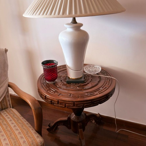 Handmade wooden coffee table with carved surface