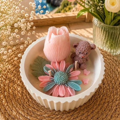 Handmade scented candle with teddy bear