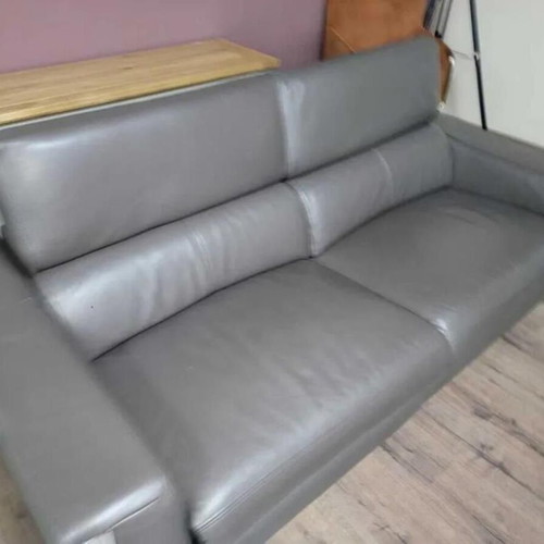 Gray Leather Sofa Set Three-Seater and Two-Seater Torres New