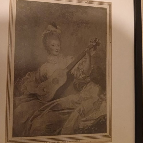 Vintage La Guimard Art Print by Fragonard with Modern Black Frame and Mat
