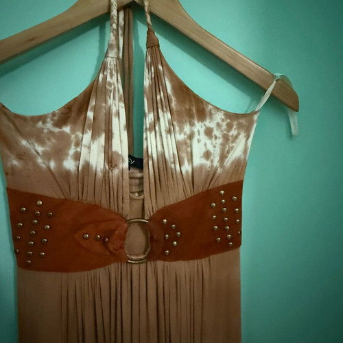 Sky boho maxi cotton dress with tie-dye and leather detail used