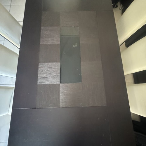 Dining table modern wenge color with glass detail and extension mechanism like new