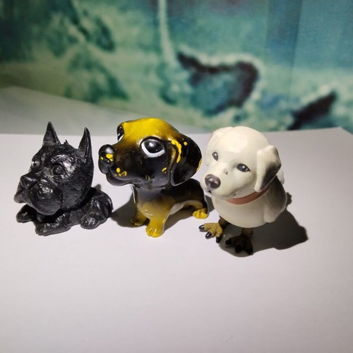 Dogbird Retribird Dogz Scottish Terrier figures set used, 3 pcs