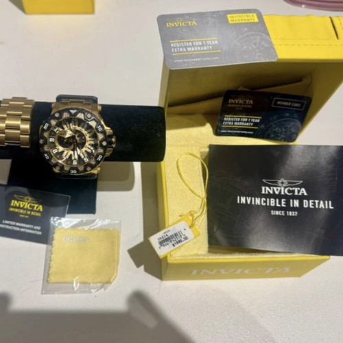 Invicta speciality diamond watch new, gold color, waterproof