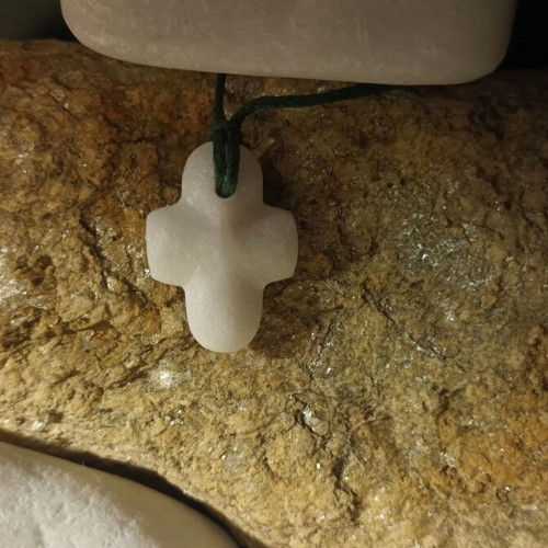 Collectible Cycladic marble and stone cross pendant, hand-carved