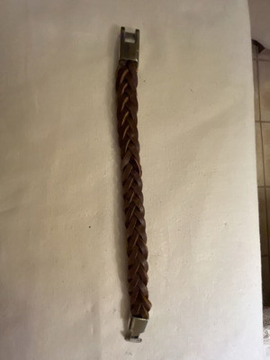 Leather bracelet used, brown braided with steel clasp