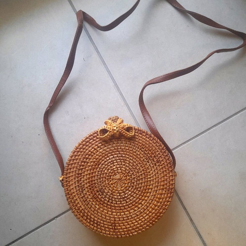 Summer straw shoulder bag new, beige brown