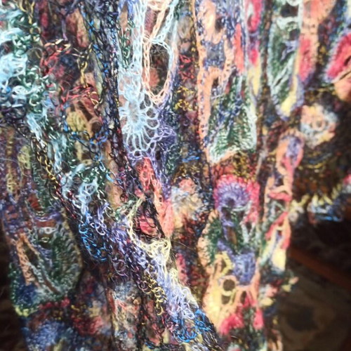 Wool scarf like new, multicolored, handmade spiderweb knit
