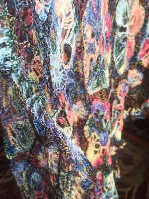 Wool scarf like new, multicolored, handmade spiderweb knit