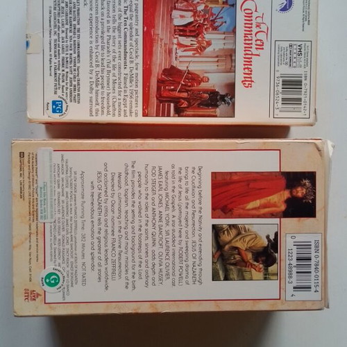 The Ten Commandments and Jesus of Nazareth VHS tapes like new, 5 tapes total