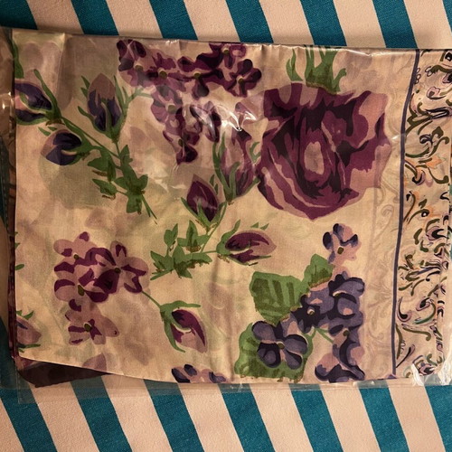 Silk scarf natural new, large 90x90, white with flowers