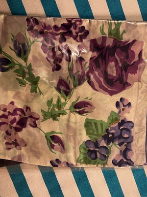 Silk scarf natural new, large 90x90, white with flowers