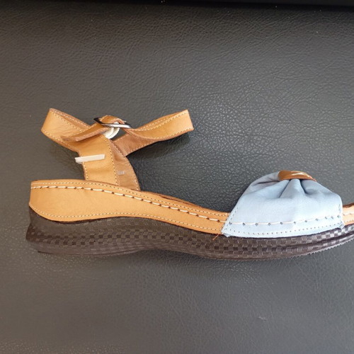 Leather platform sandals new, soft sole, blue and brown