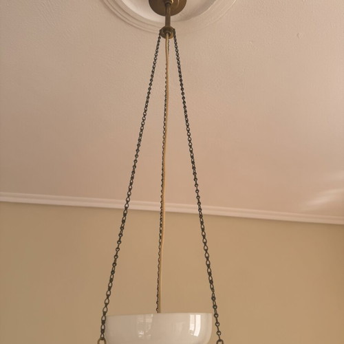 Opaline ceiling light white with bead fringes like new