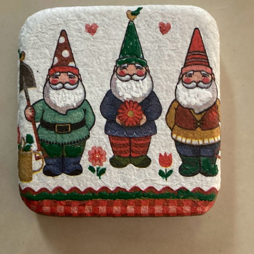 Christmas decoupage stone with gnomes new