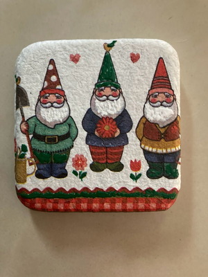 Christmas decoupage stone with gnomes new
