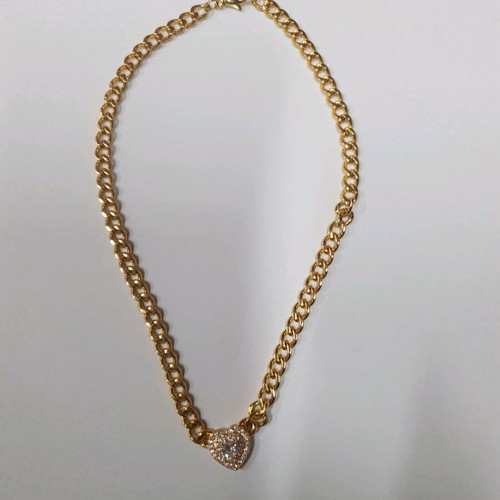 Steel necklace new, gold color with zircon heart pendant