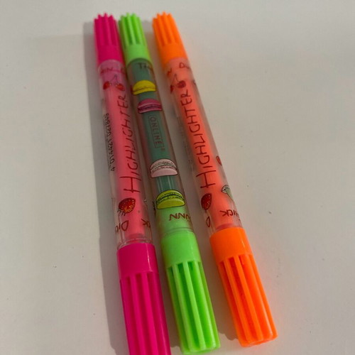 Mini highlighters used, pack of 3 with 2 tips