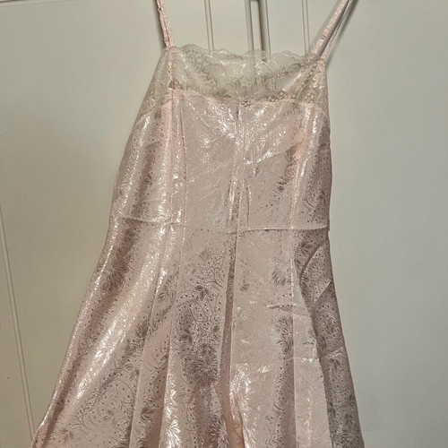 Lingerie one-piece shorts pink pastel satin with lace flowers, new, XS