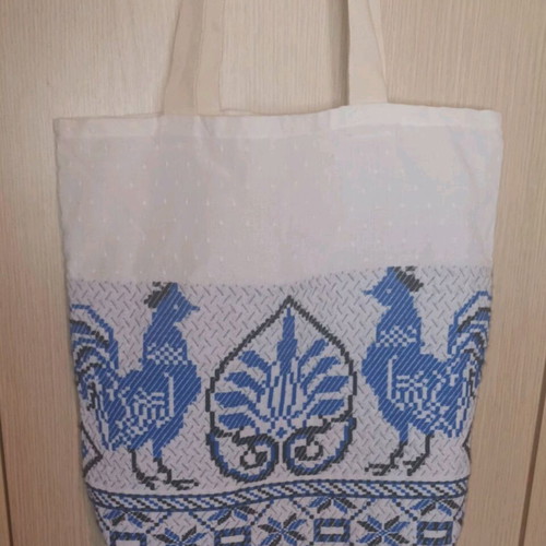 Fabric tote bag with embroidered motifs, Greek woven, like new