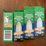 Mini Candle Bulbs 7W compact fluorescent, brand new, pack of 4