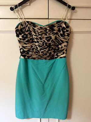 Φόρεμα mini strapless Explosion καινούργιο, τιρκουάζ με λεοπάρ μπούστο