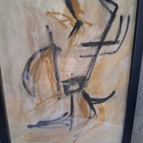 Expressionist painting "Γυμνο" framed 20×26cm like new, signed