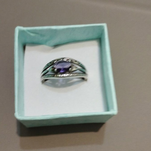 Silver adjustable ring with purple zircon stone new