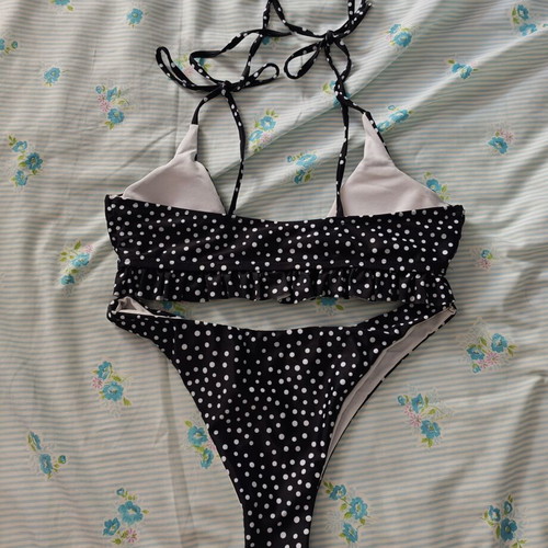 Polka Dot Bikini with Frill top, like new, size M