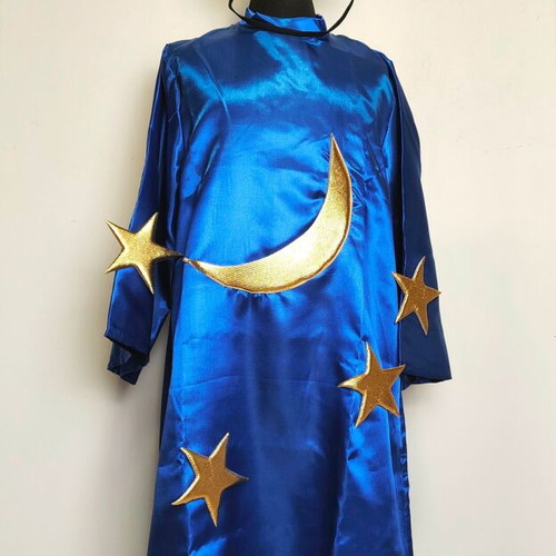 blue long shirt dress Puff Sleeve Celestial Mini Dress in Navy Large main image 1