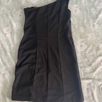 Scandalo black mini dress with one shoulder and rhinestones new