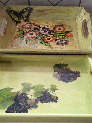 Serving trays used, set of 2, hand-painted