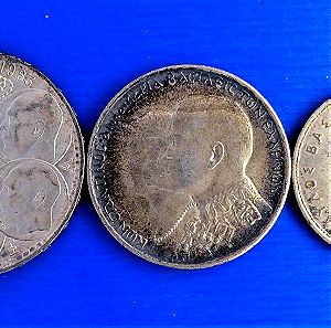 20 δραχμές 1960-30 δραχμές 1963 - 30 δραχμές 1964, ασημένια,  3 νομίσματα