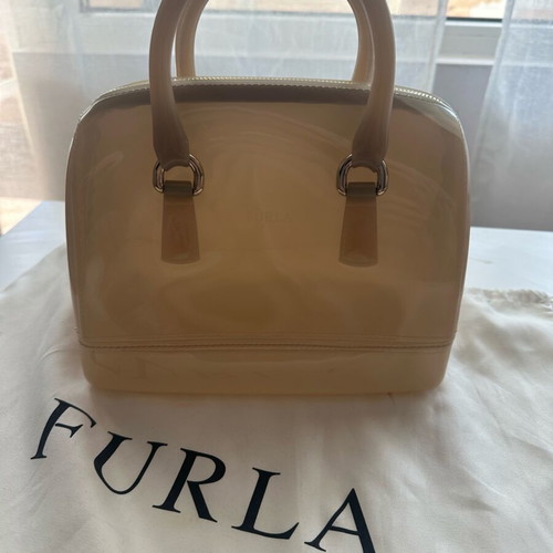Furla Candy satchel new, beige glossy rubber