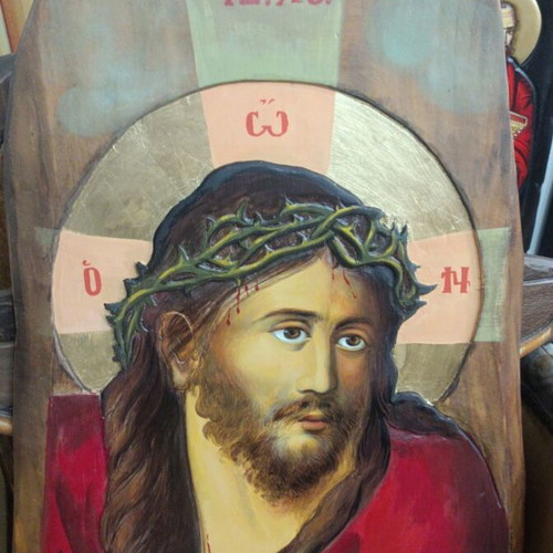 Ιερή εικόνα Ο Νυμφίος vintage σκαλιστή σε σχιστό ξύλο, σαν καινούργιο