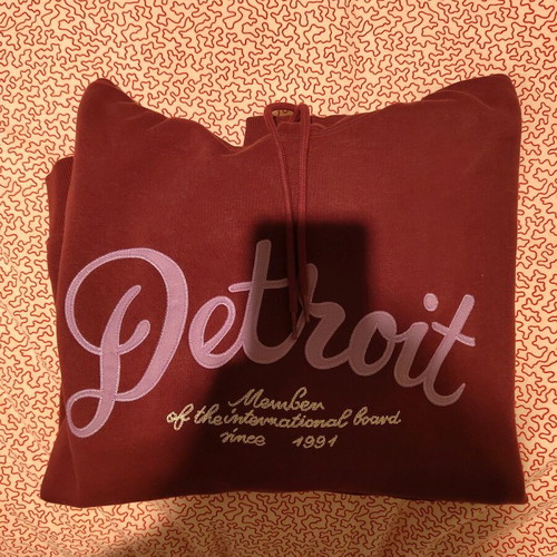 H&M Hoodie in Burgundy Red with Detroit Print like new