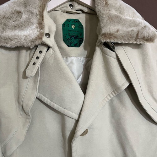Bitsiani coat men’s with detachable fur collar like new, size 54, beige